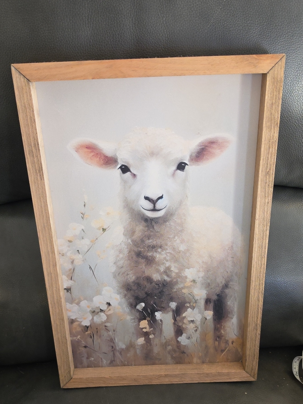 Framed Lamb Wall Art in Cream and Tan - Unbranded